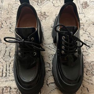 Ganni black leather platform brogues sz 38